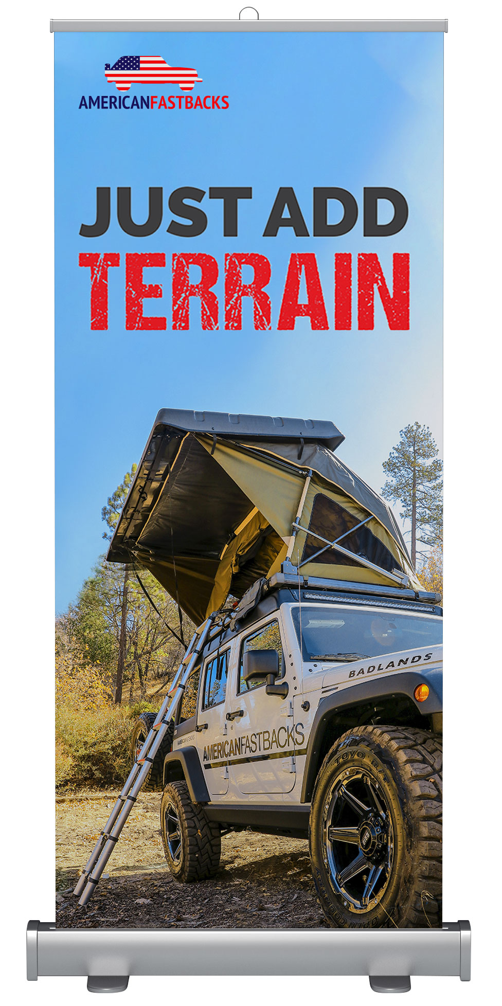 JUST ADD TERRAIN banner stand